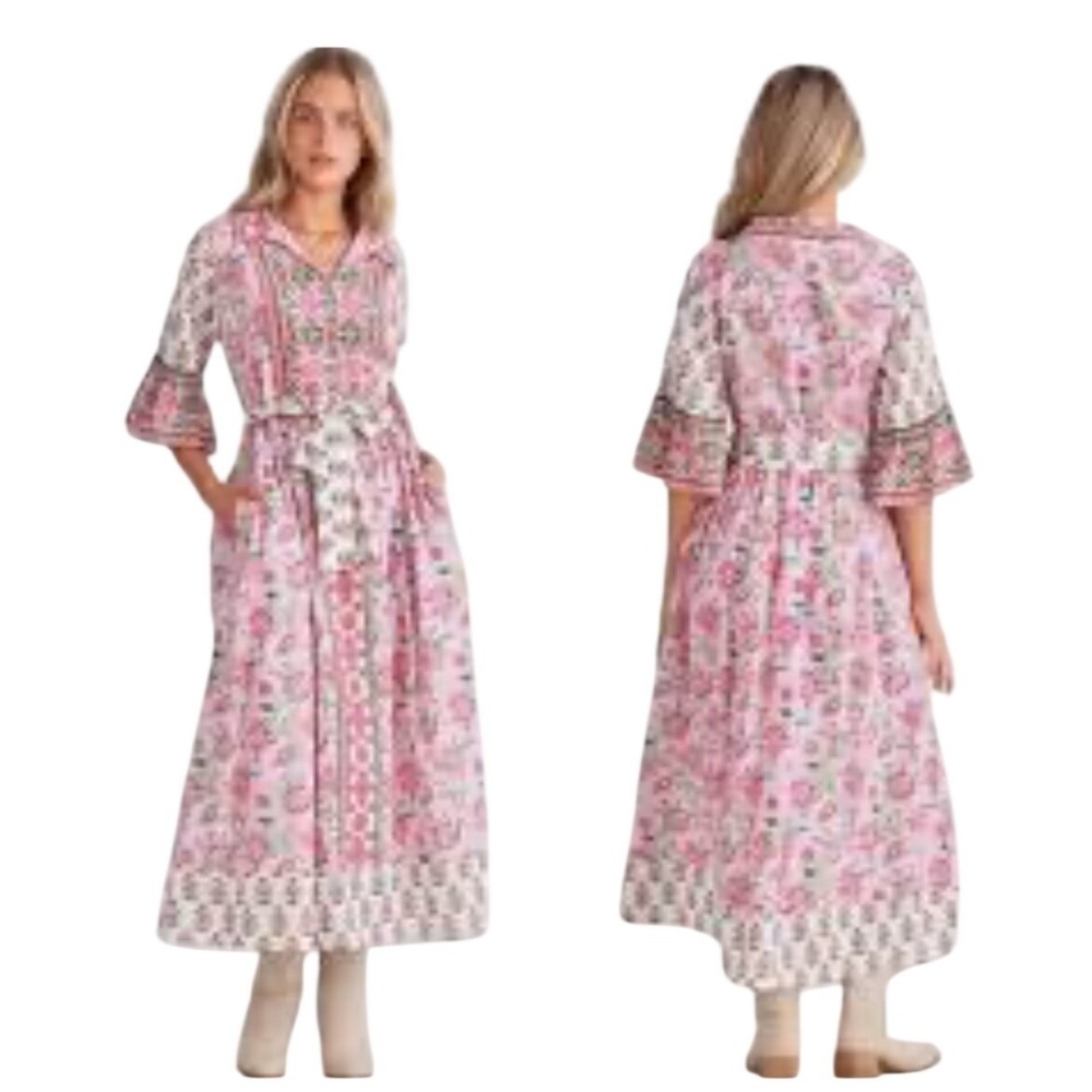 Talisman the Label Jardin NWT SZXS Block Floral Print Maxi Dress Pink Green Belt
